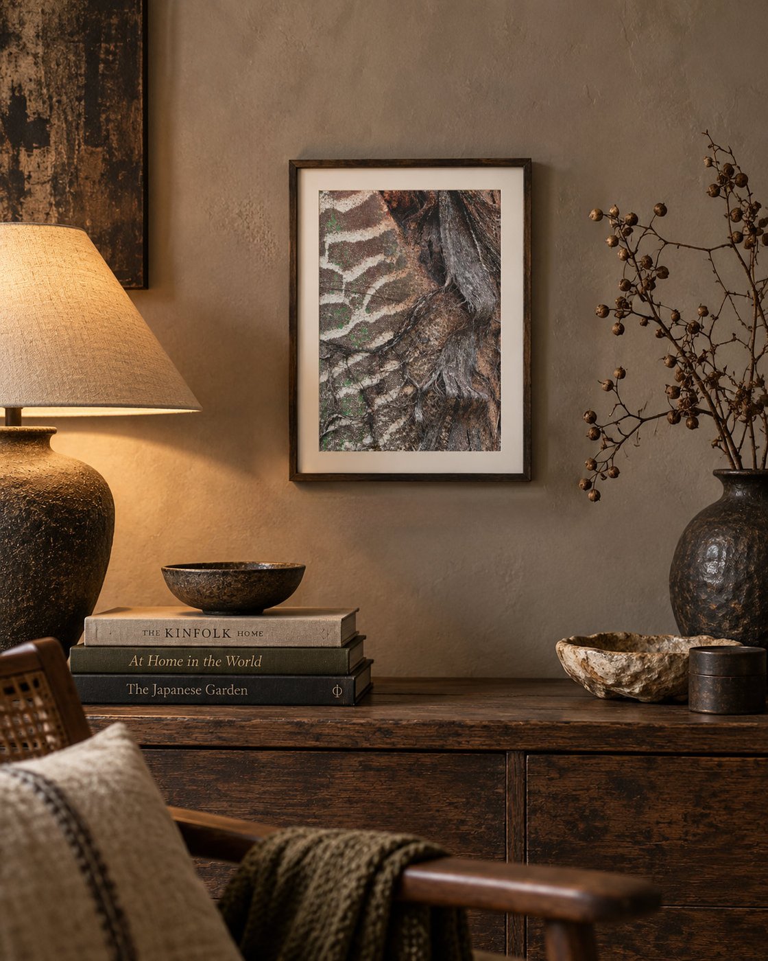 Poster d’écorce de Caryota zebrina encadré et accroché au mur