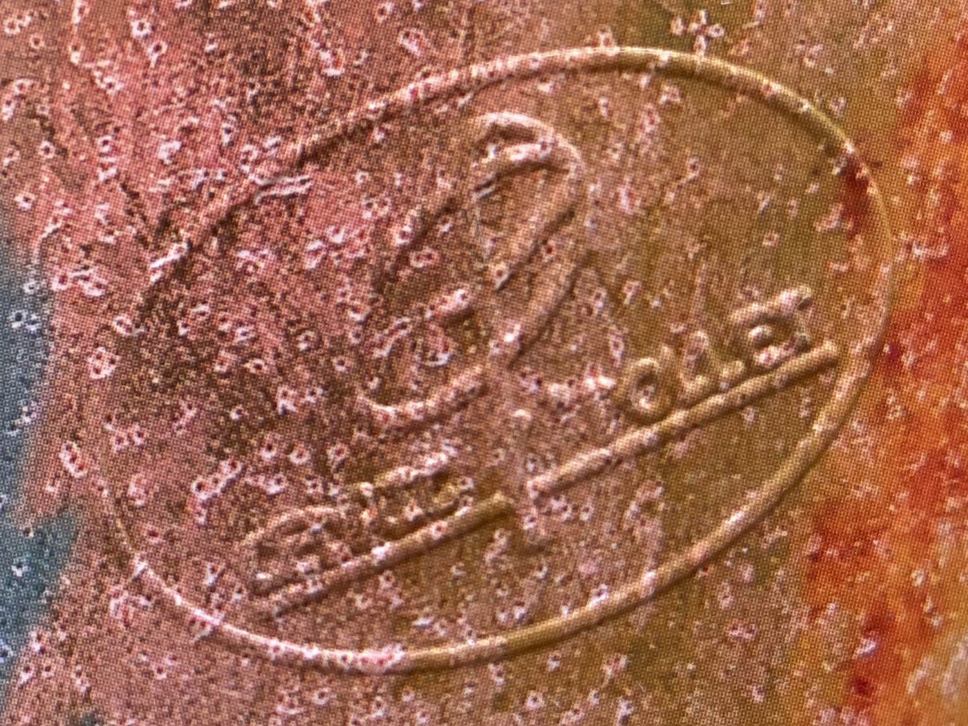 Timbre à sec de certification sur le poster d'écorce de Copernicia baileyana